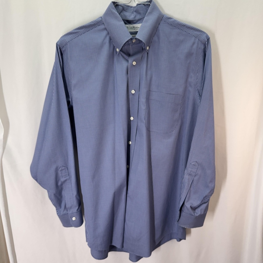 Brooks Brothers Shirt Mens 16-33 Blue Check Non Iron LS Button Down Dress